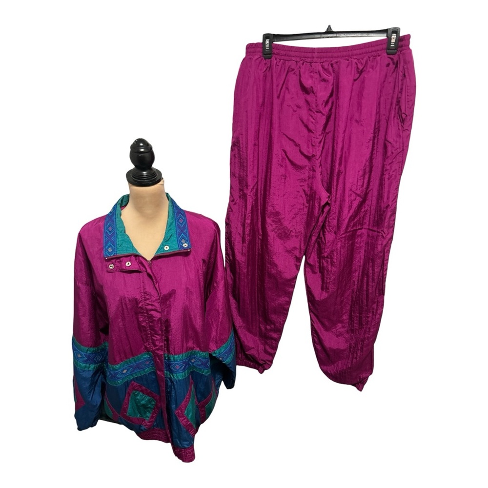 Lavon Womens Tracksuit Colorful Aztec Pockets Mock Neck Snap Elastic Waist 2X